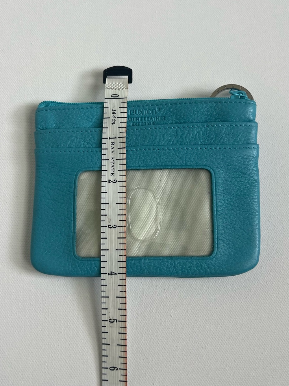 Buxton Teal Leather Card & ID Holder with Zip - Picture 8 of 9